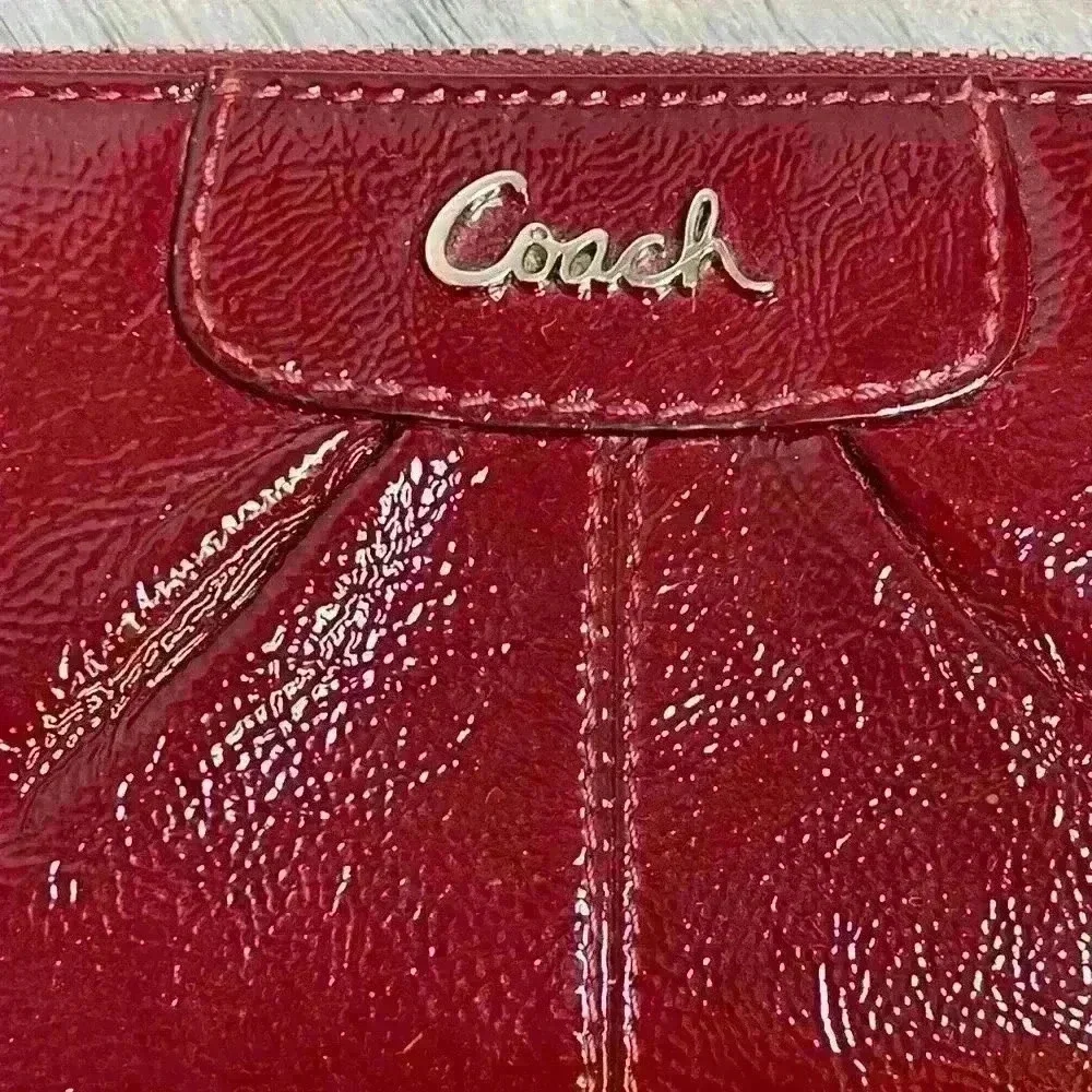 Coach Patent Red Button Snap wallet